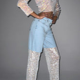 Nocturnal Rhythms Crystal Mesh Wide Leg Jeans